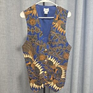 Theo Vintage Women's Vest Size Large Blue And Gold Beaded Retro 90's